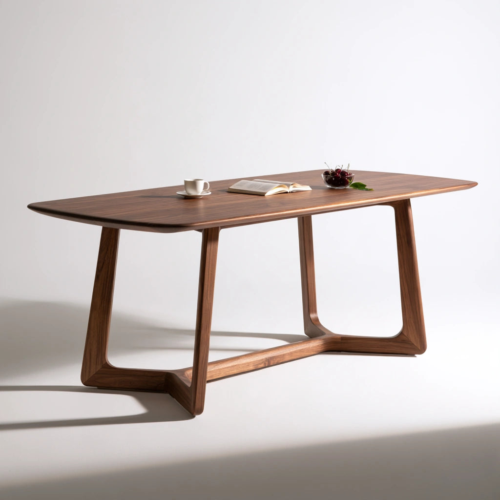 Table à manger en bois finition noyer, coloris brun foncé