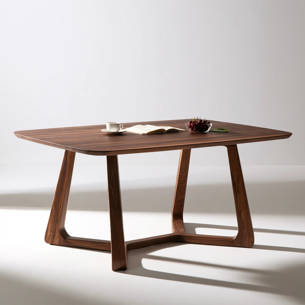 Table à manger en bois finition noyer, coloris brun foncé