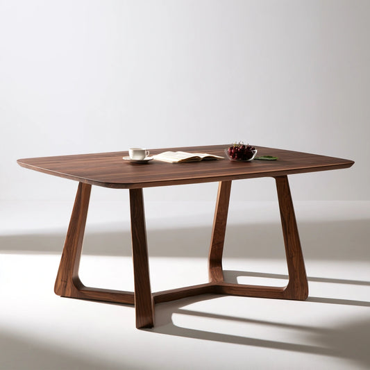 Table à manger en bois finition noyer, coloris brun foncé