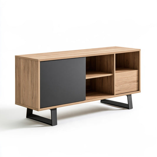 Buffet de rangement en bois finition chêne, coloris brun clair