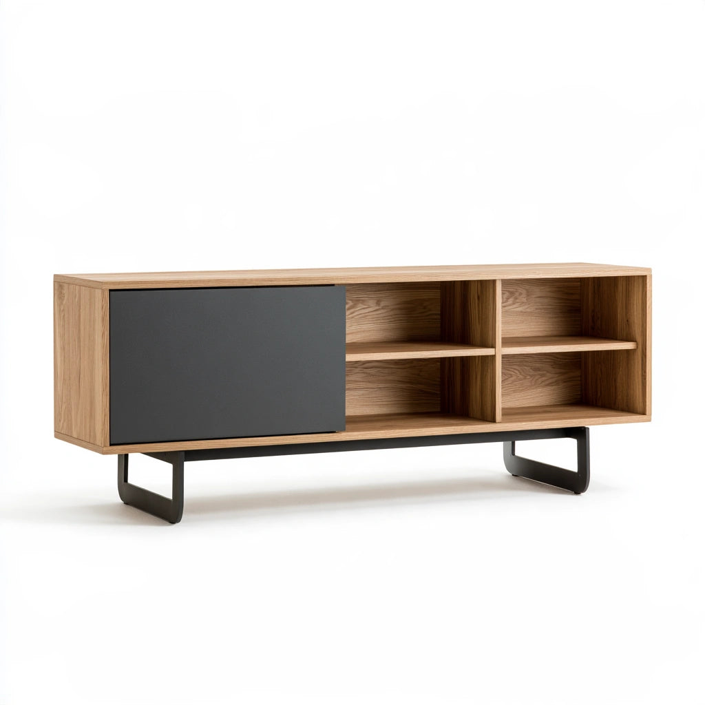 Buffet de rangement en bois finition chêne, coloris brun clair